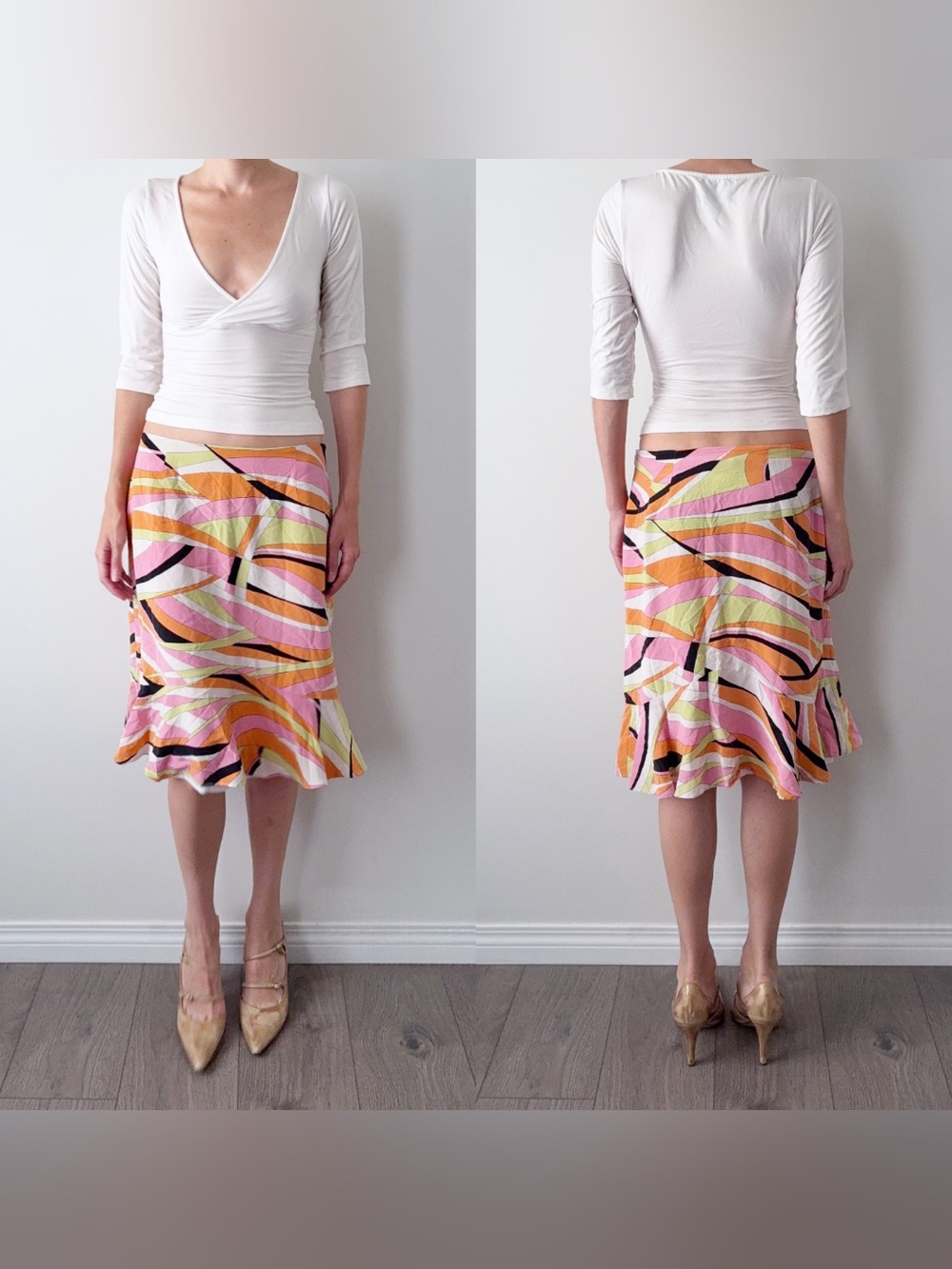Y2K Talbots abstract print 100% silk midi skirt